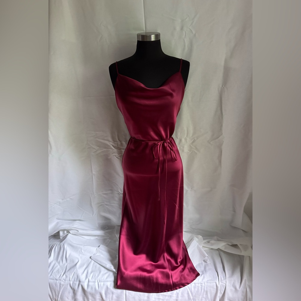 Burgundy satin midi dress
